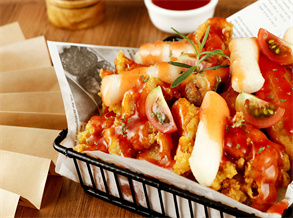 Fried Chicken Rice Cake with Ketchup