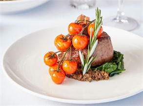 Thick-cut steak with vegetables