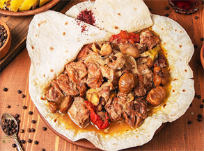 Middle Eastern flatbread with stewed meat