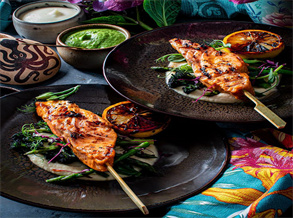 Grilled Salmon Skewers with Barbecued Black Tea Seasonings
