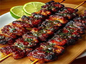 Grilled Pork Skewers with Cilantro Lime Sauce