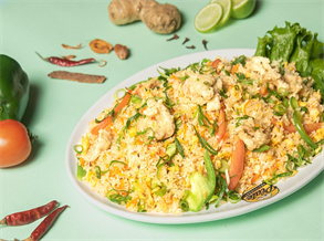 Spicy Veg & Egg Fried Rice with Crispy Chicken