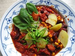 Tomato Bean Stew with Potatoes and Corn