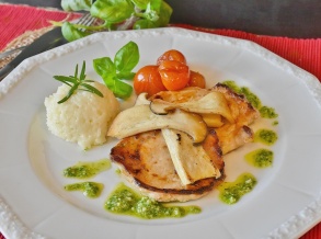 Grilled Chicken Breast with King Oyster Mushroom and Pesto