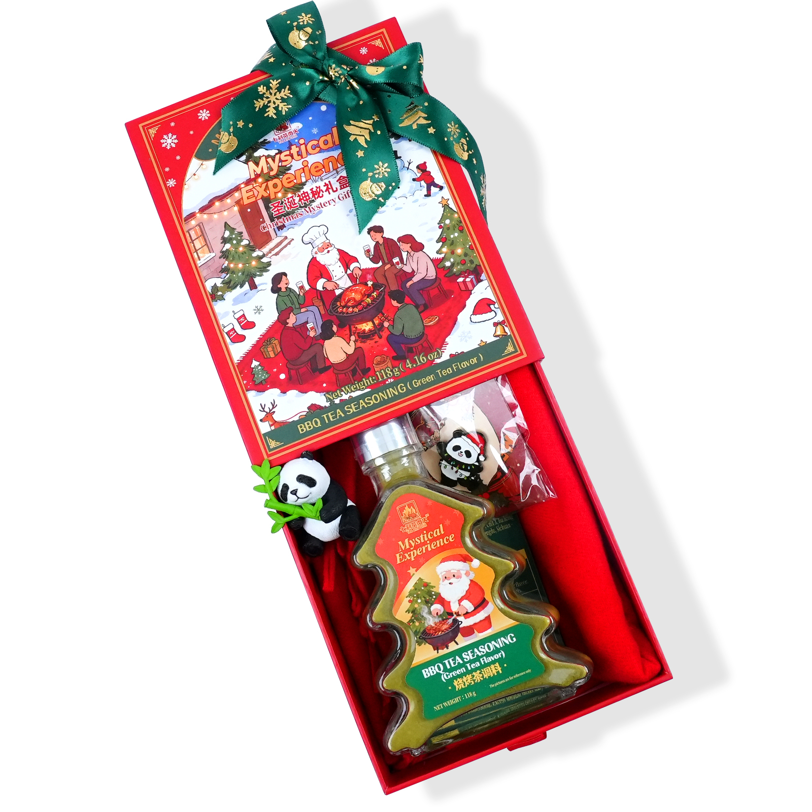 Christmas Gift Box | Tree-Shaped Green Tea BBQ Rub 118g + Scarf & Limited-time gift Hair Clips