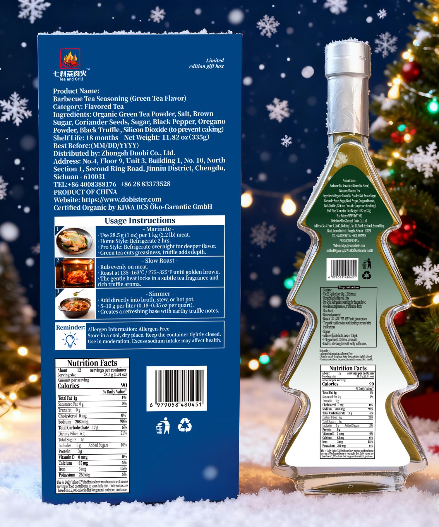 Christmas Gift Box | Tree-Shaped Green Tea BBQ Rub 335g + Scarf & Hair Clips (Limited Edition)