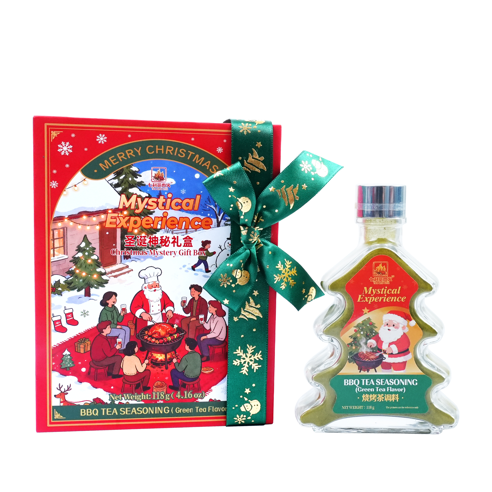 Christmas Gift Box | Tree-Shaped Green Tea BBQ Rub 118g + Scarf & Limited-time gift Hair Clips