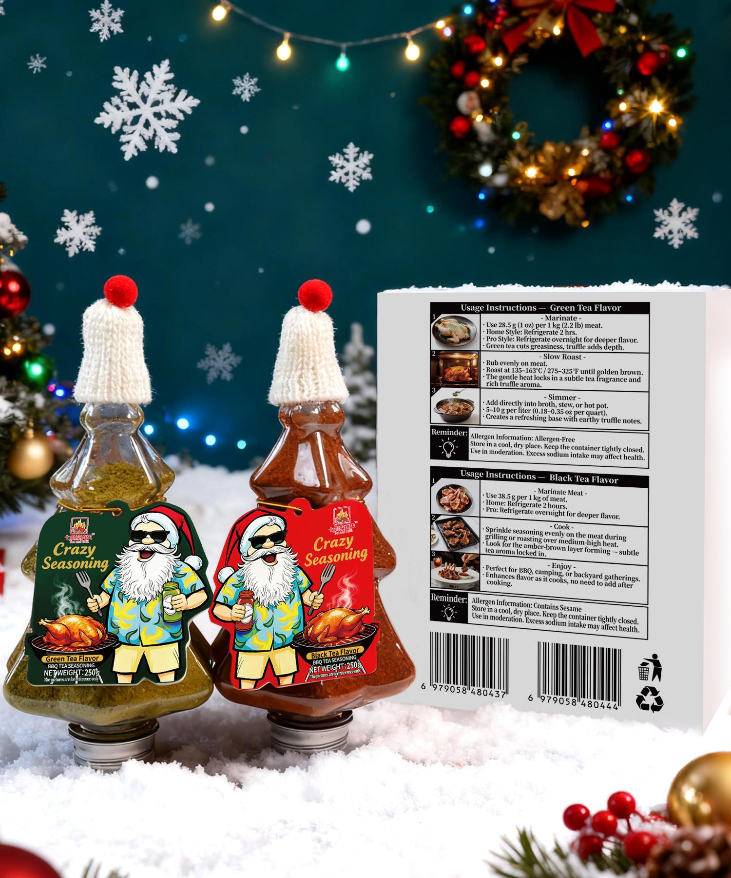 Christmas Gift Set Black Tea & Green Tea BBQ Seasoning Combo 250g x2 Scarf Hair Clips Festive Holiday Surprise