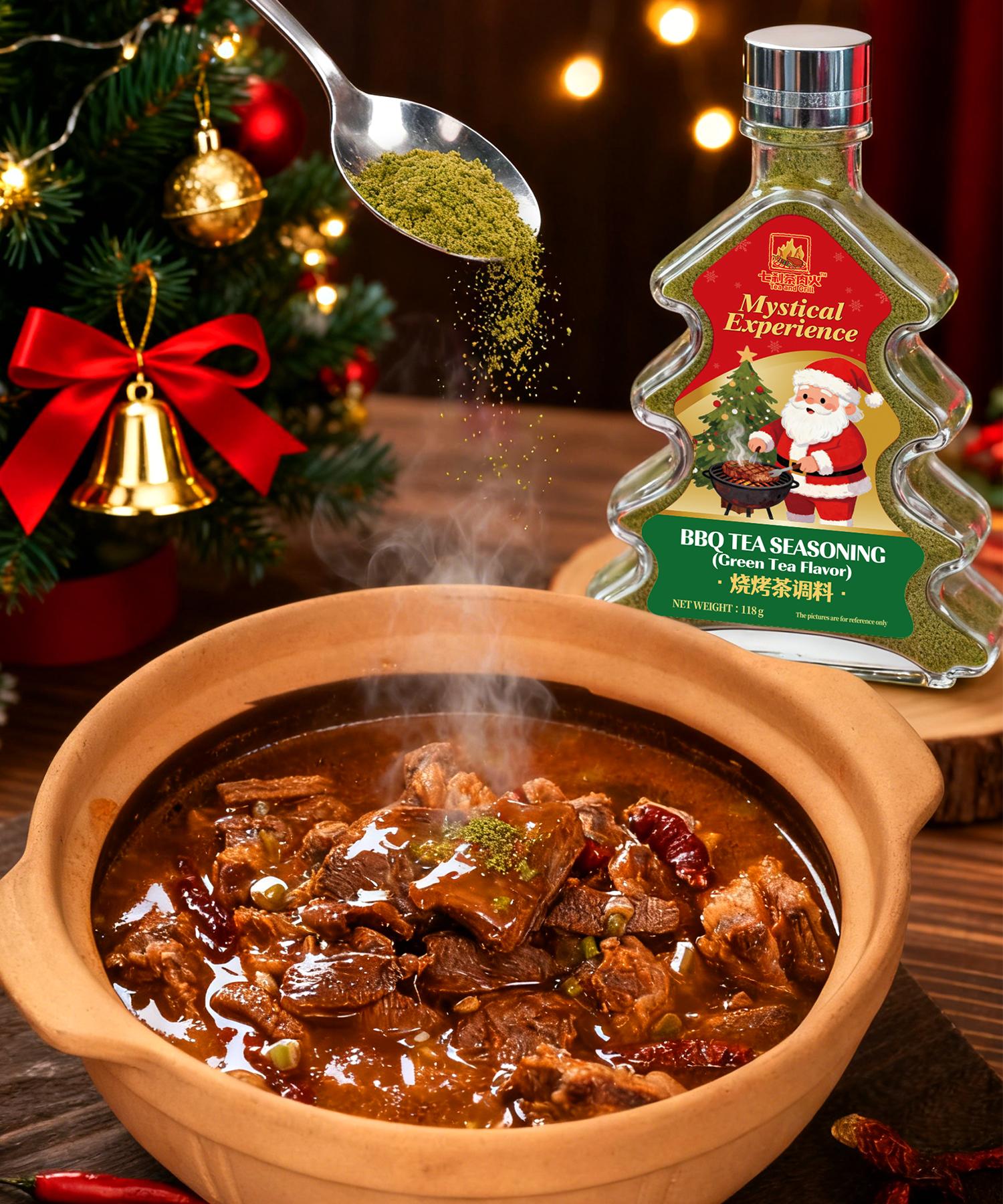 Christmas Gift Box | Tree-Shaped Green Tea BBQ Rub 118g + Scarf & Limited-time gift Hair Clips