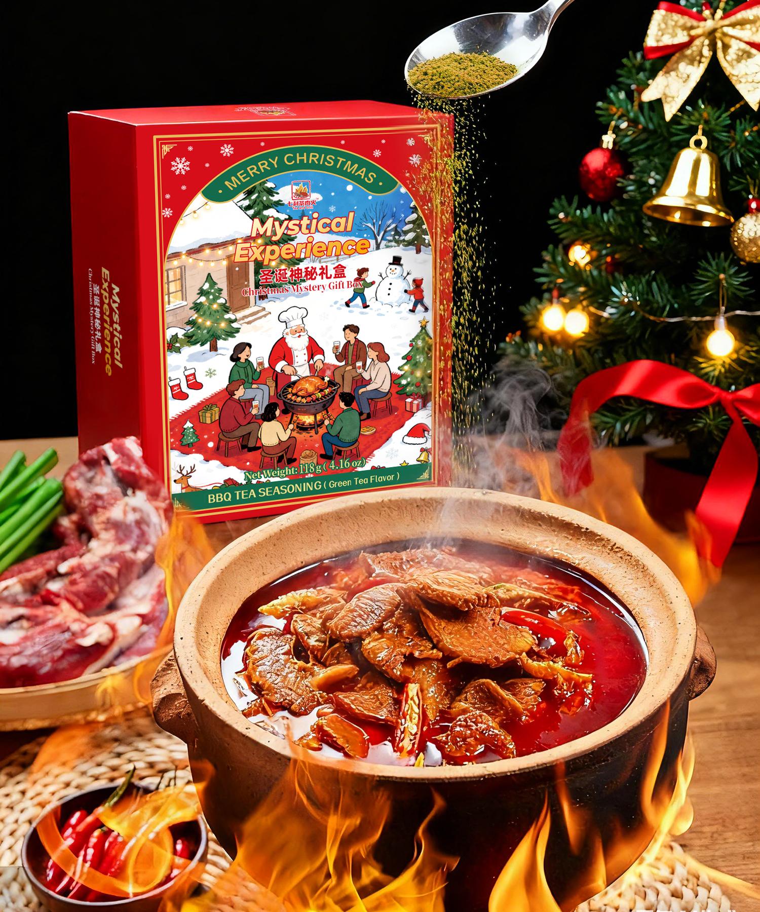 Christmas Gift Box | Tree-Shaped Green Tea BBQ Rub 118g + Scarf & Limited-time gift Hair Clips