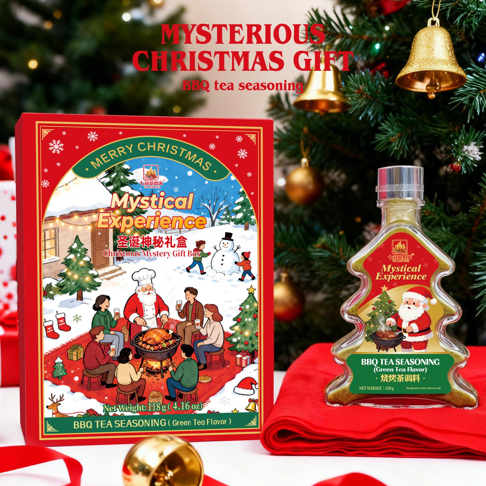 Christmas Gift Box | Tree-Shaped Green Tea BBQ Rub 118g + Scarf & Limited-time gift Hair Clips