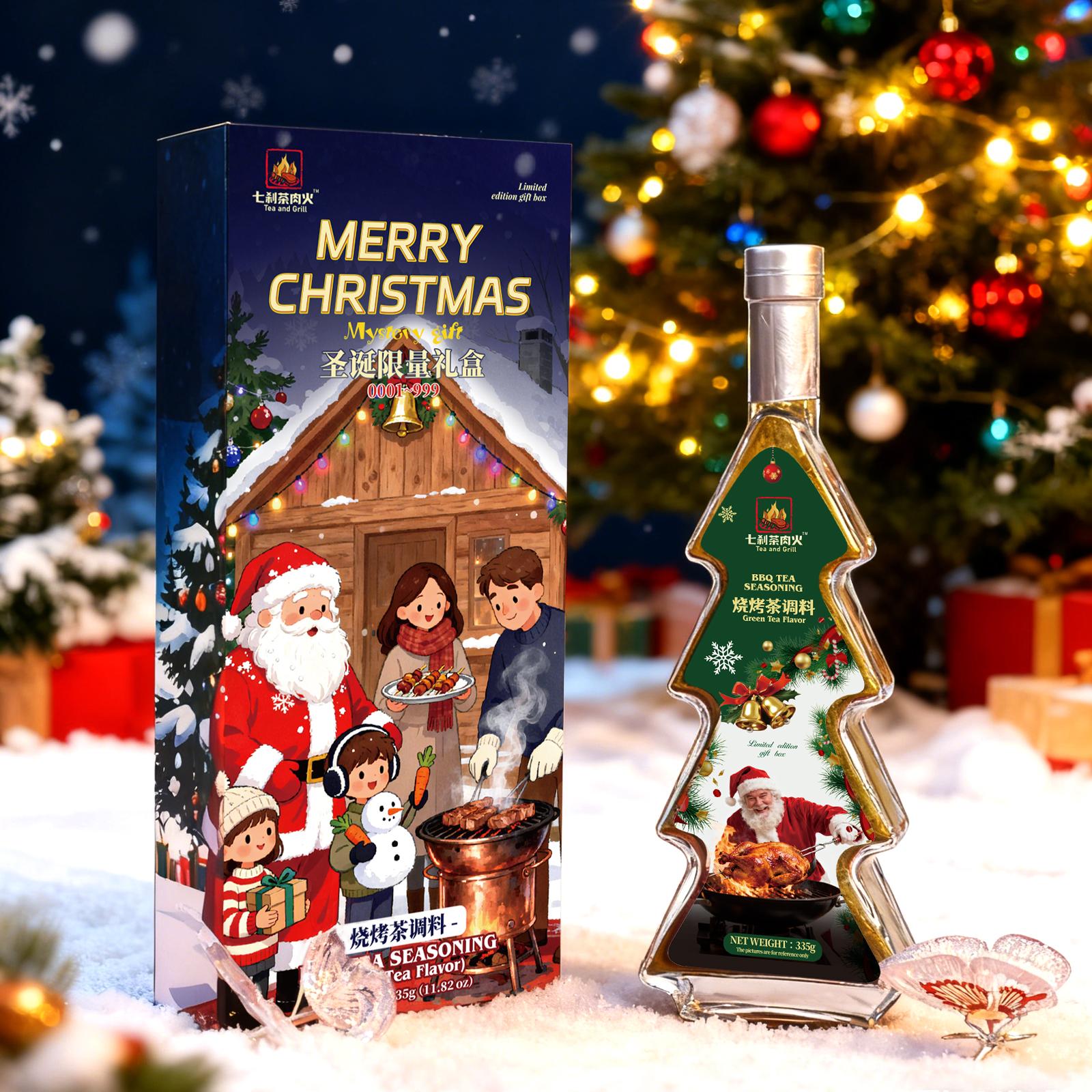 Christmas Gift Box | Tree-Shaped Green Tea BBQ Rub 335g + Scarf & Hair Clips (Limited Edition)