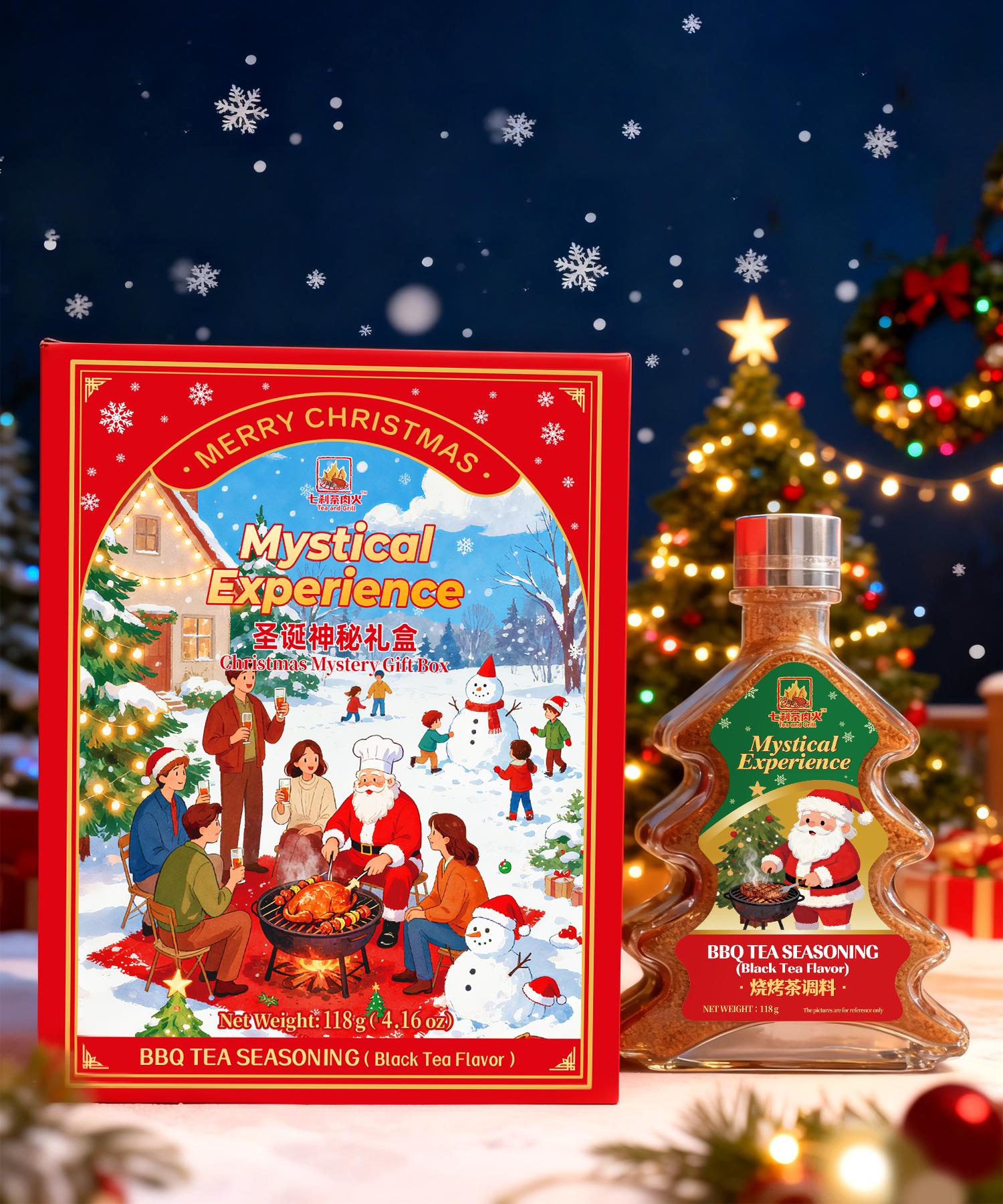 Christmas Gift Box | Tree-Shaped Black Tea Black Truffle BBQ Rub 118g + Scarf & Limited-time gift Hair Clips