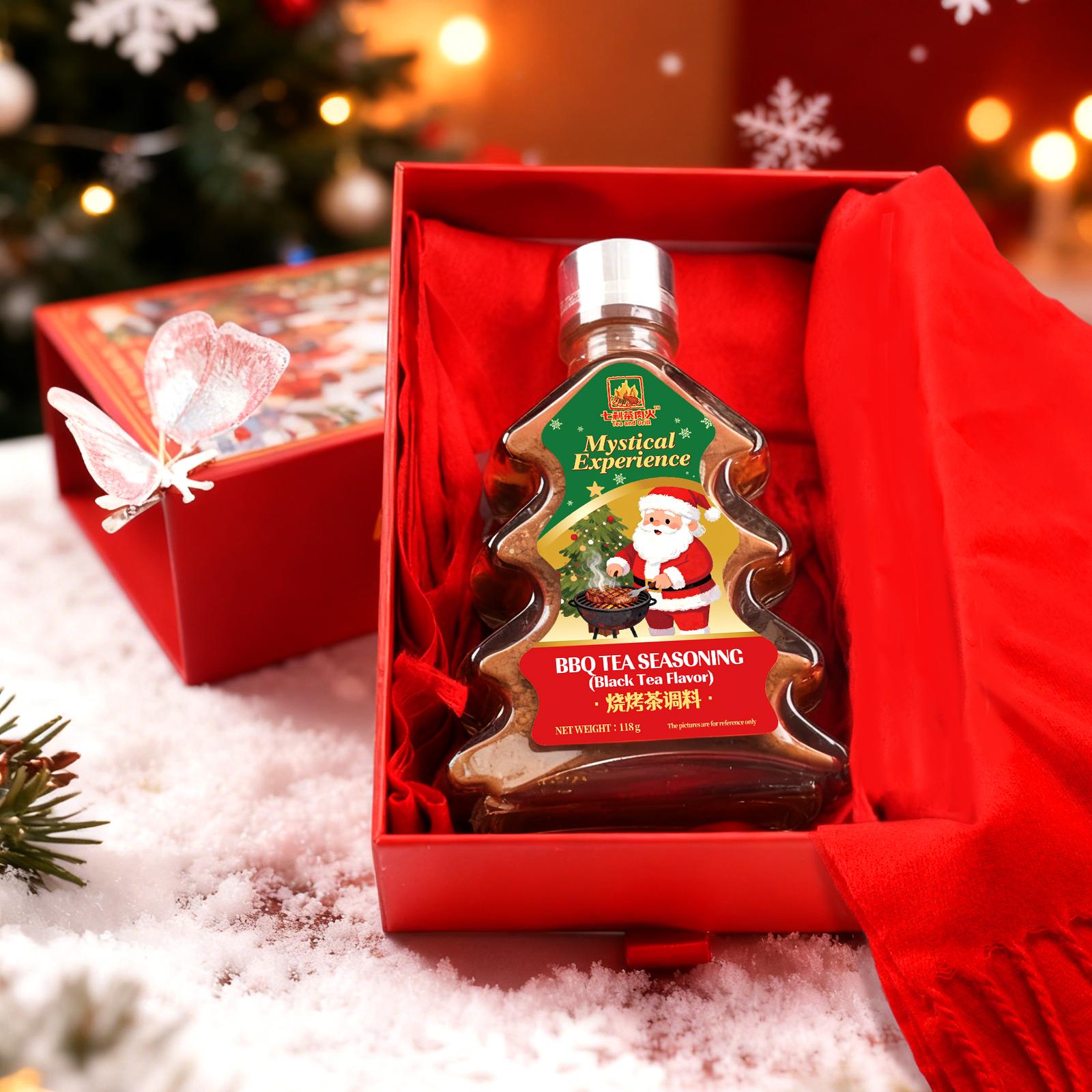 Christmas Gift Box | Tree-Shaped Black Tea Black Truffle BBQ Rub 118g + Scarf & Limited-time gift Hair Clips