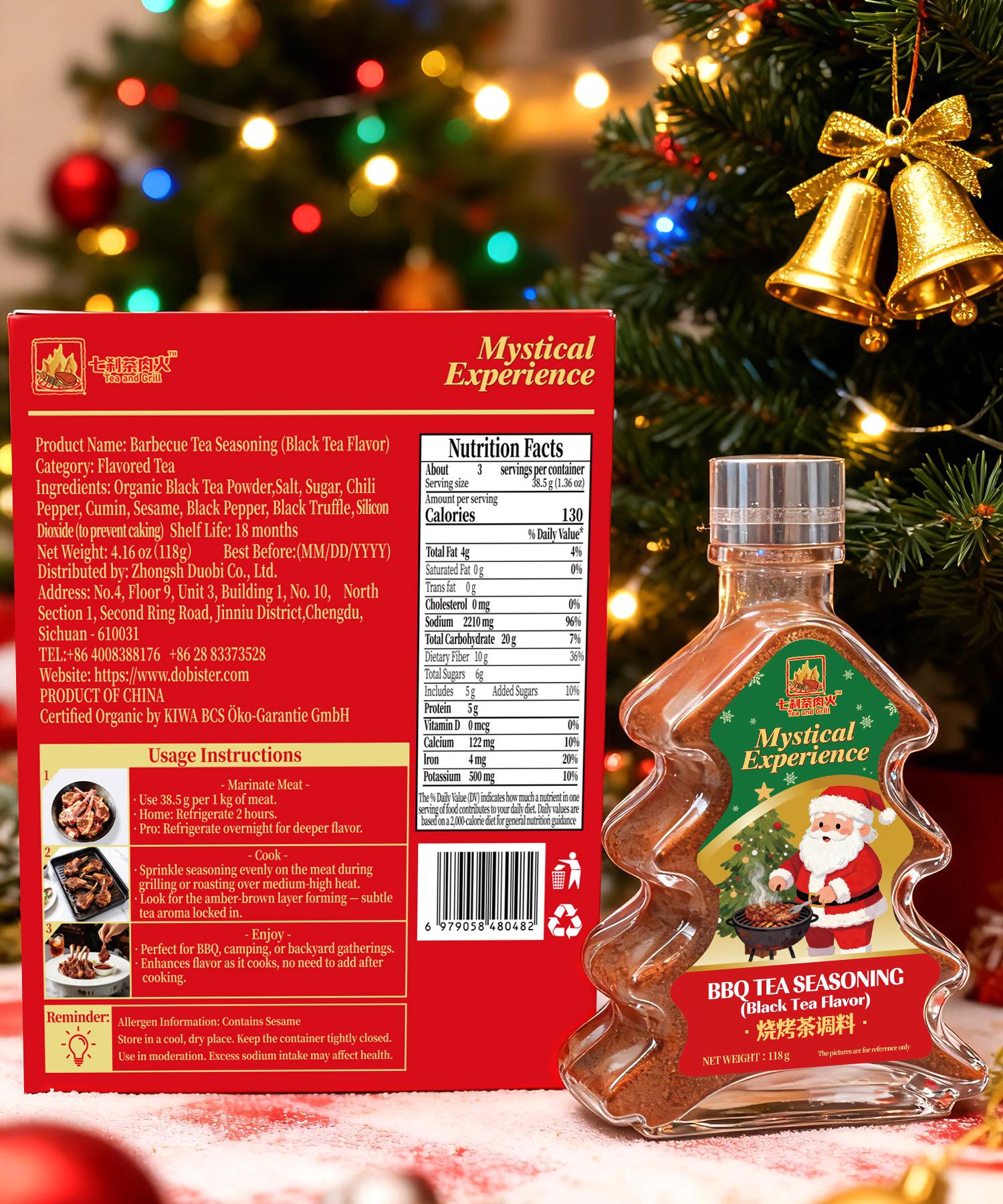 Christmas Gift Box | Tree-Shaped Black Tea Black Truffle BBQ Rub 118g + Scarf & Limited-time gift Hair Clips