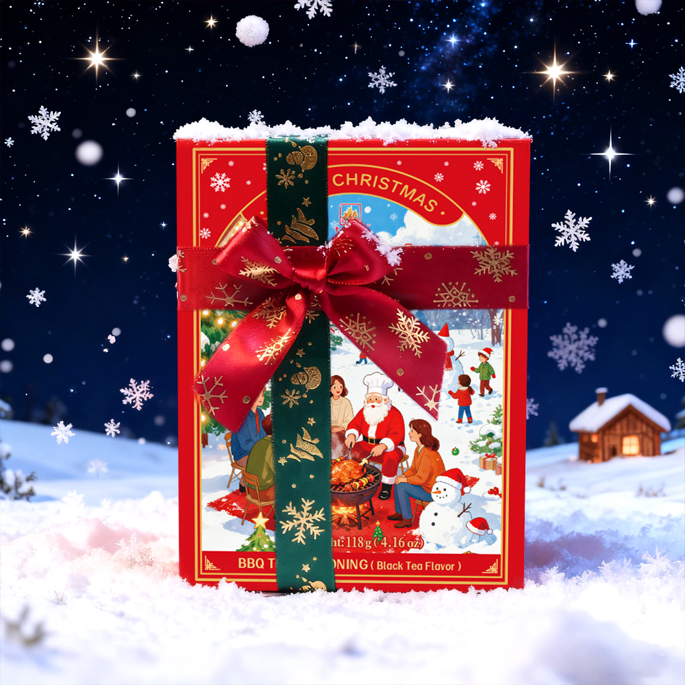 Christmas Gift Box | Tree-Shaped Black Tea Black Truffle BBQ Rub 118g + Scarf & Limited-time gift Hair Clips