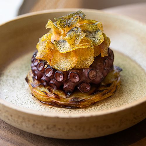 Octopus and Fries Tartare with Barbecued Black Tea Seasonings