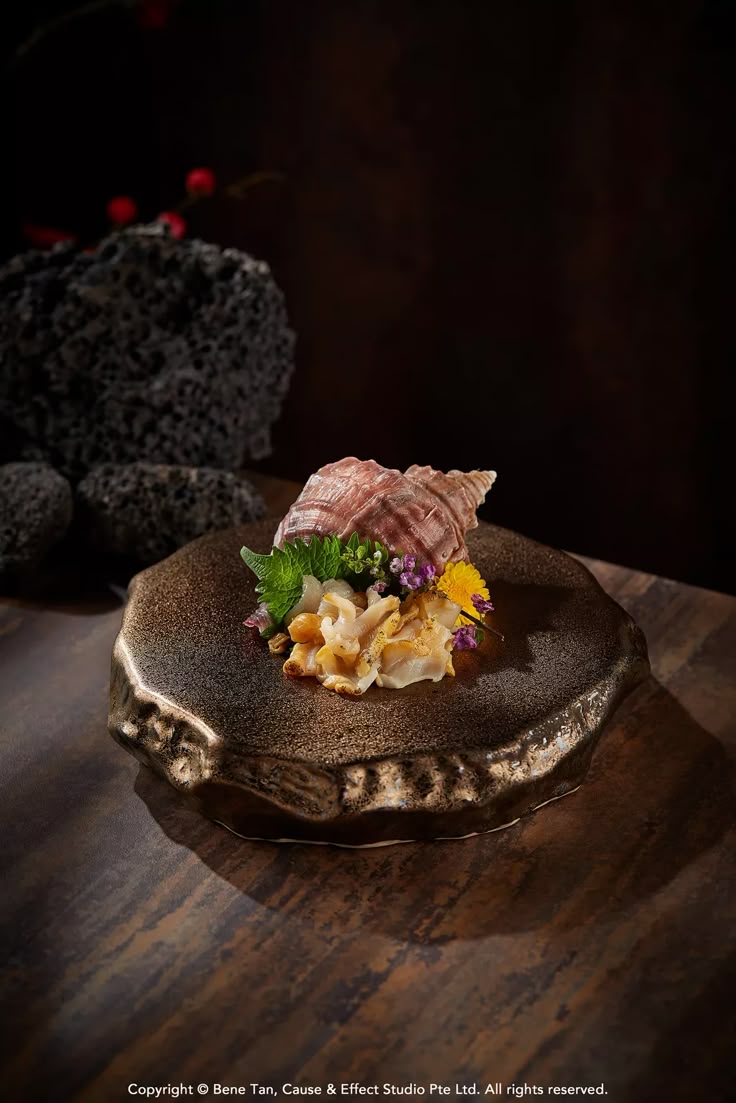 Conch Sashimi with Barbecued Black Tea Seasonings