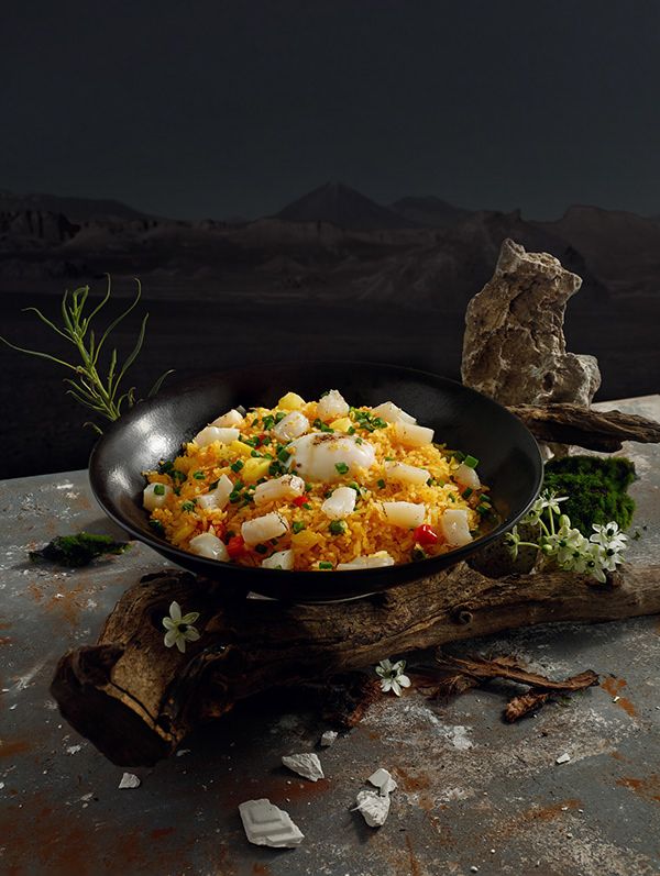 Chinese Yam and Egg Yolk Fried Rice with Barbecued Black Tea Seasonings