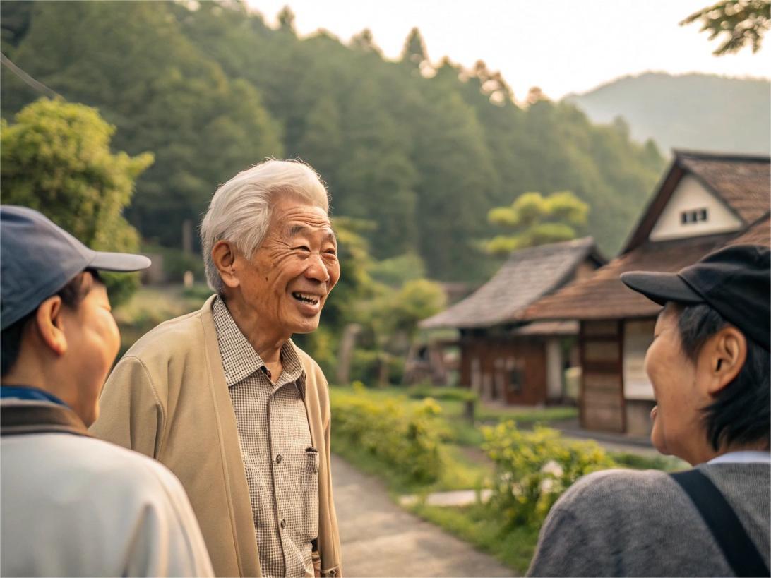Centenarian talking to people